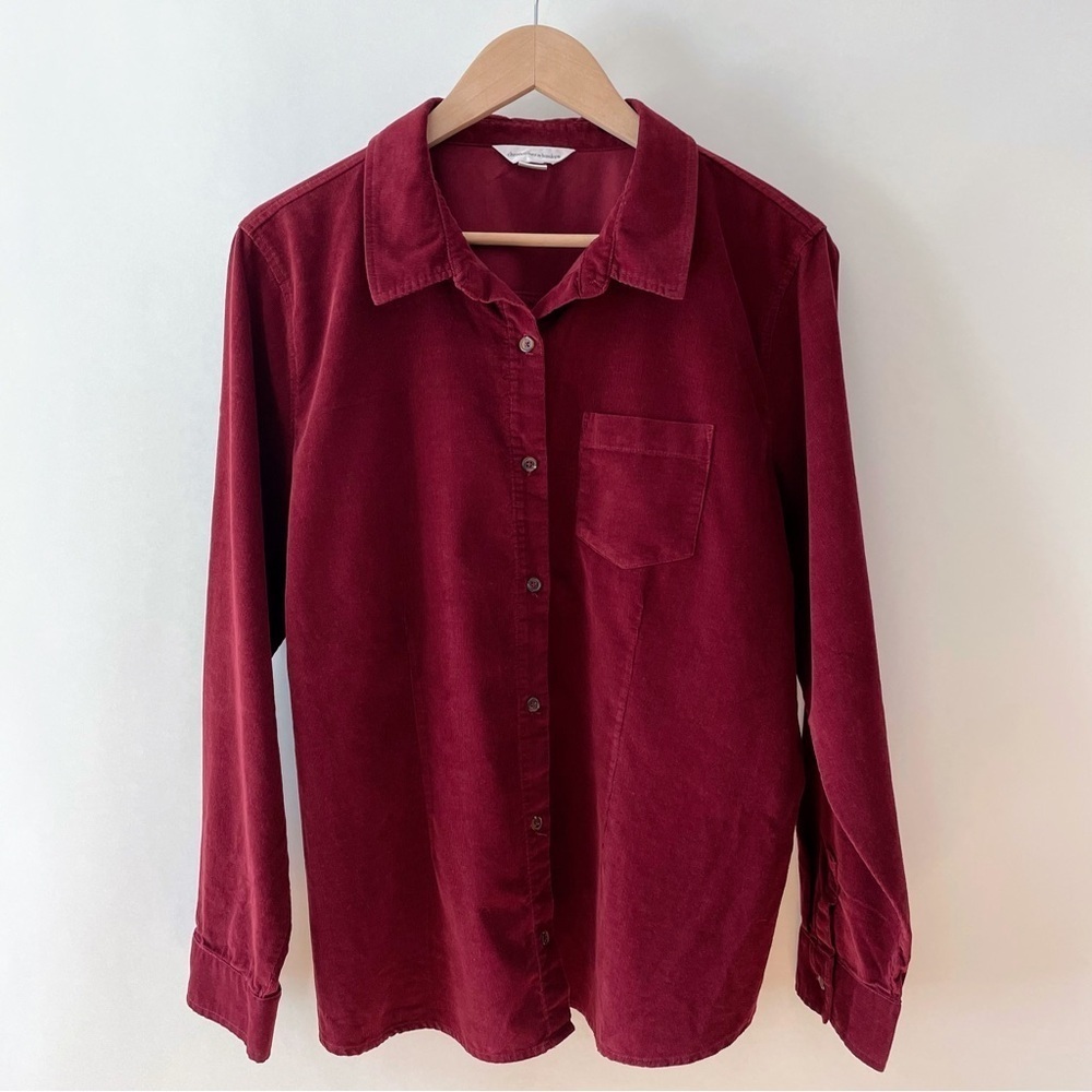 Christopher & Banks Maroon Corduroy Shirt Button Down Collared Cotton Size XL